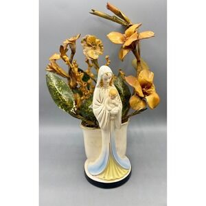 Vtg Shafford Madonna Child Figurine‎ Faux Flowers Porcelain Vase Religious Japan